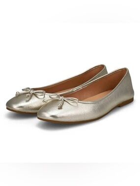 Cole Haan Soft Leather Ballerina Flat Square Toe ‘Yara’ Bow Gold shoes size 6.5